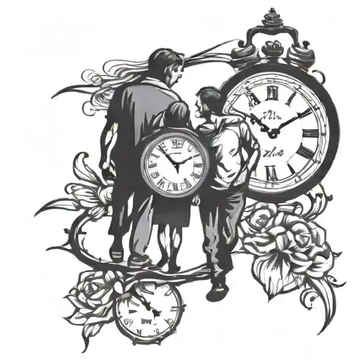 Clock Family Silhouette Holding Hands