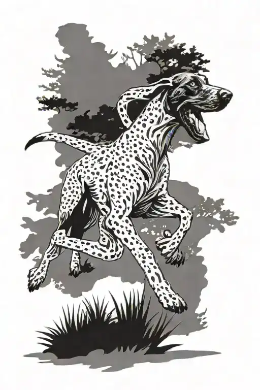 From Behind A Man Running On A Trail With A German Shorthaired Pointer Running On Each Side Of Him