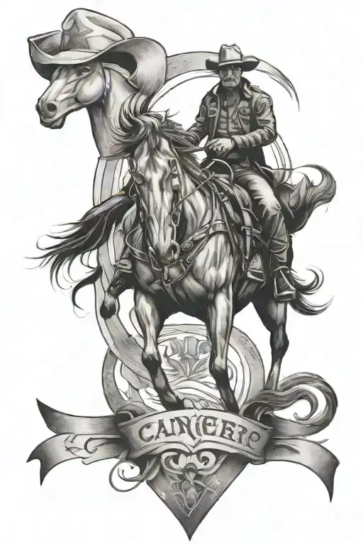 Cowboy And Horse Inside A Cancer Ribbon