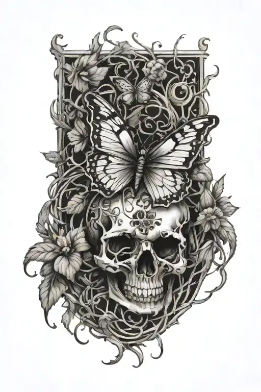 Vines Thorns Growing Up With A Butterfly's With Skulls In Wings