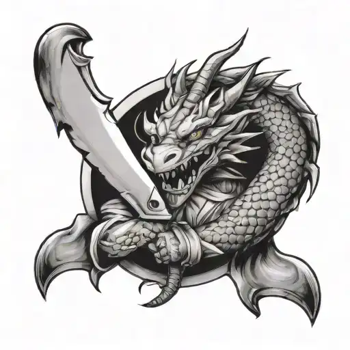 A Culinary-themed Sleeve Tattoo Featuring A Small Dragon Chef Knifes