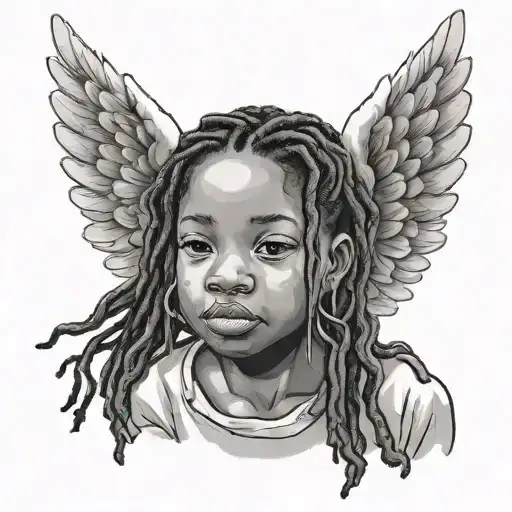 A Little Black Girl Angel With Dread Locs Looking Upward