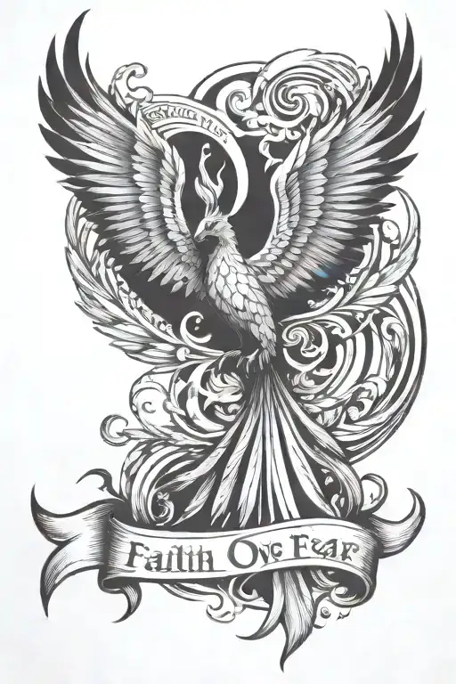 A Majestic Phoenix Rising From The Ashes With The Quote 'Faith Over Fear'