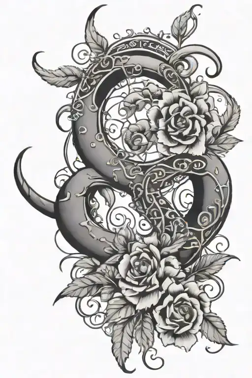 Cancer Zodiac Symbol With Flowers And Vines