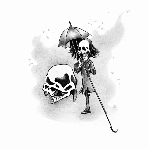 Grim Reaper Holding An Umbrella Over Head With Running Ink