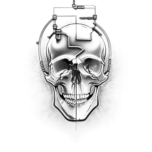 A Skull Adorned With Electronic Circuitry And Metal Motifs