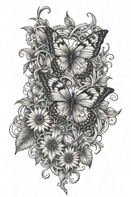 Vines Thorns Growing Up With A Butterfly's And Daisy Flowers