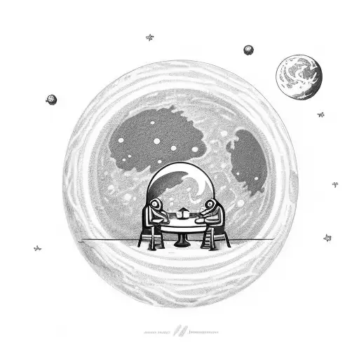 An Astronaut Sitting Alone Outside A Cafe On The Moon While Having A Coffee And Gazing At Earth