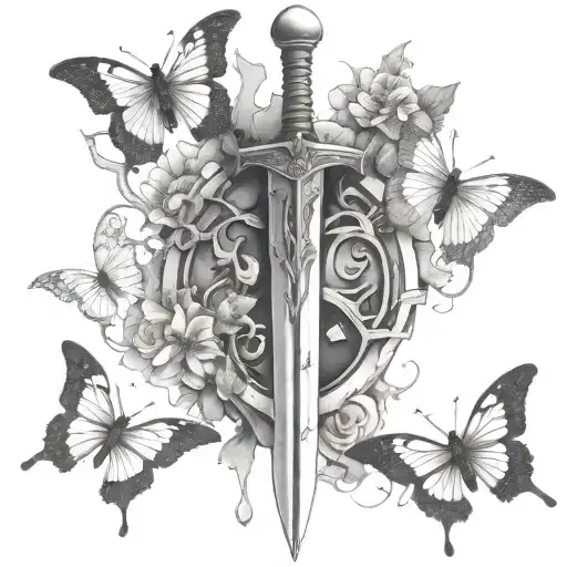 Cracked Excalibur Sword With Butterflies Surrounding It
