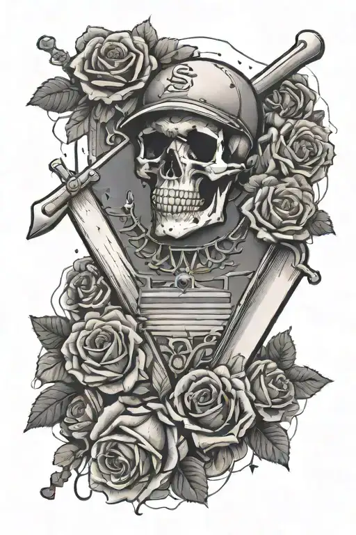 A Baseball Diamond With Roses And Skulls Scattered Around The Bases