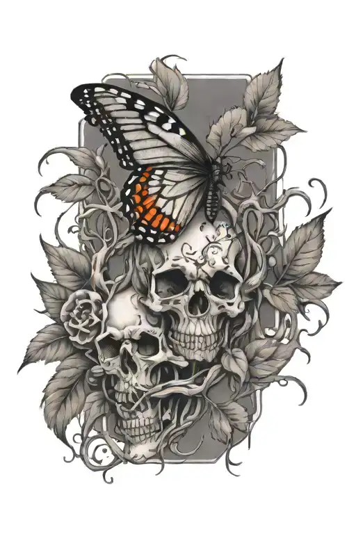 Vines Thorns Growing Up With A Butterfly's With Skulls In Wings