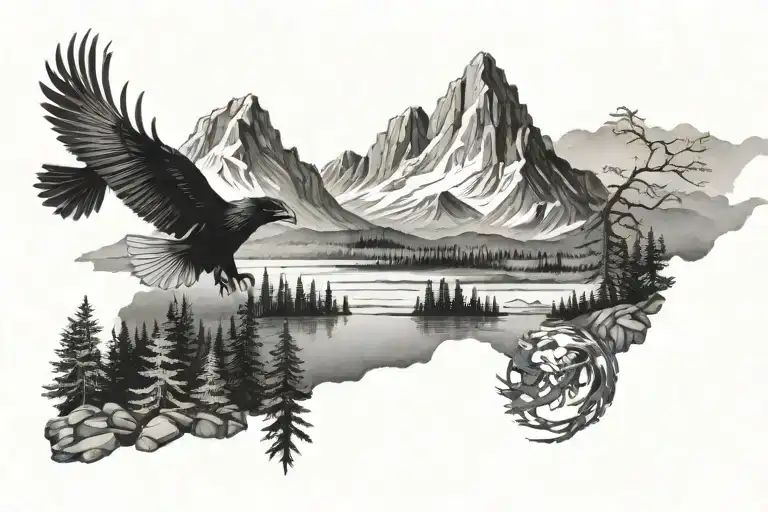 Mountains River And Forest Raven Lake