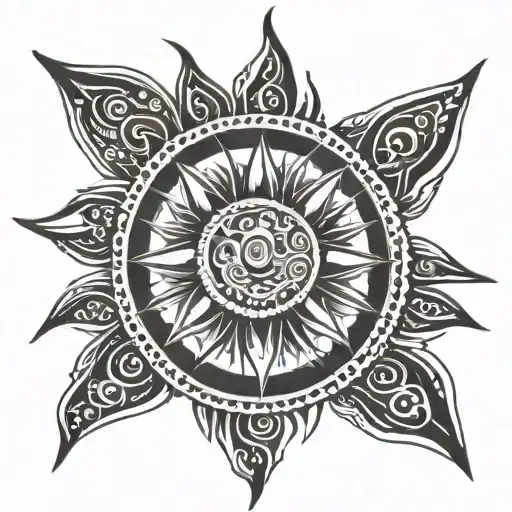 A Combination Of Tribal Patterns And Sun Elements In A Black And Grey