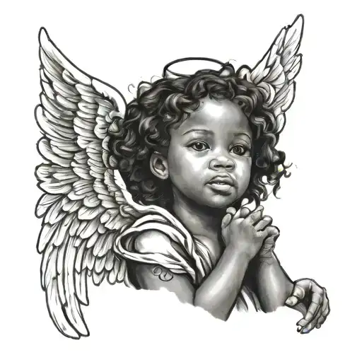A Little Black Girl Angel Looking Upward