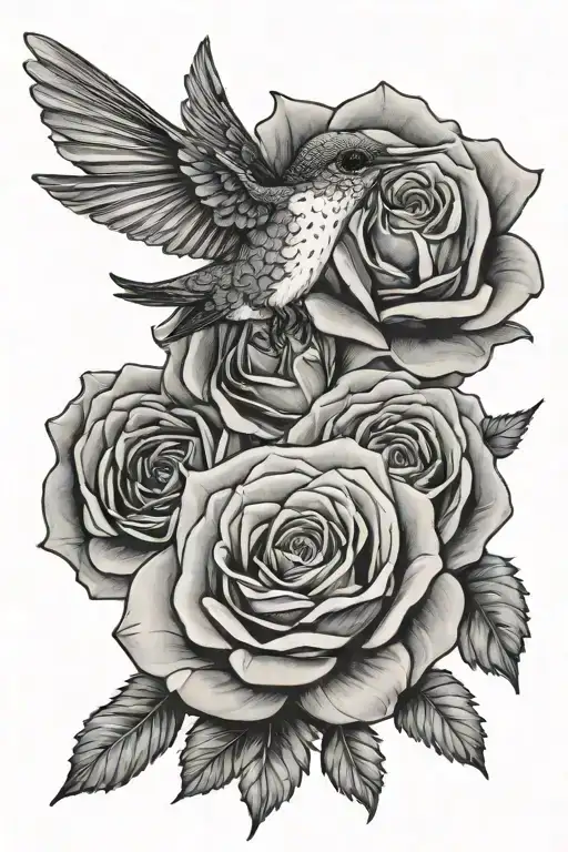 Hummingbird Rose And Daisy Flower Blooming