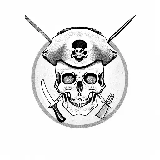 A Pirate Skull Holding A Knife And A Cleaver With A Chef's Hat On A Pirate Ship Flag