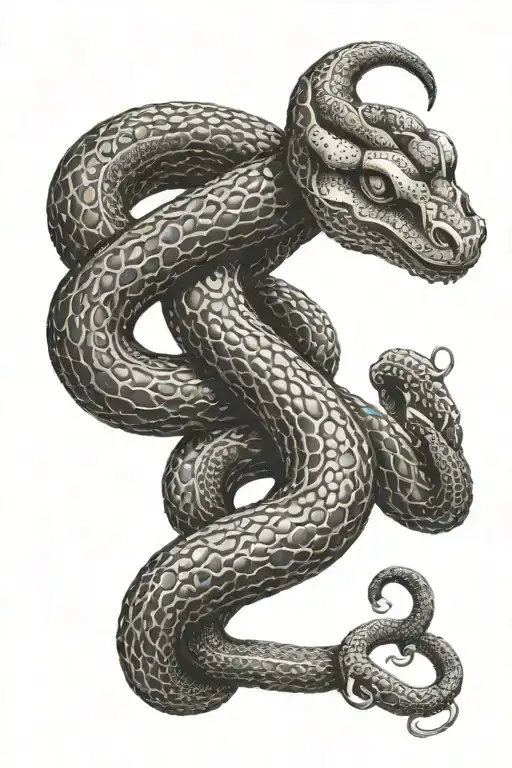 A Dotwork Tattoo Of A Mystical Boa Constrictor Coiled Around A Sacred Orthodox Symbol