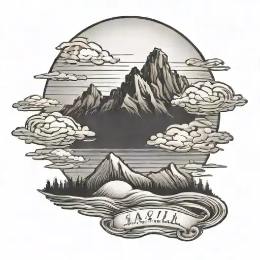 A Mountain Landscape With A Sunset Sky And A Hidden Message From A Gospel Song In The Clouds