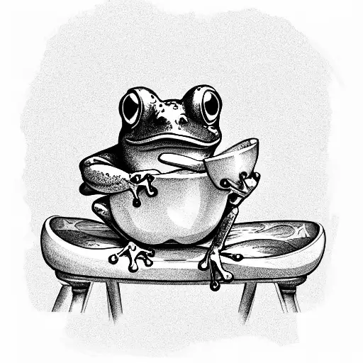 Frog Sitting On A Barstool Eating A Bowl Of Cereal