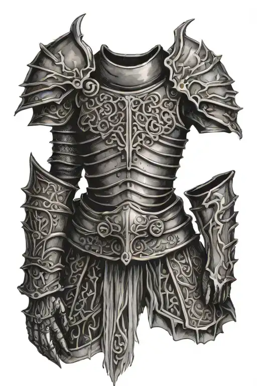 Dark Souls Armor Tattoo Design Featuring A Gothic Pattern With Hard Line Plate Armor Ridges
