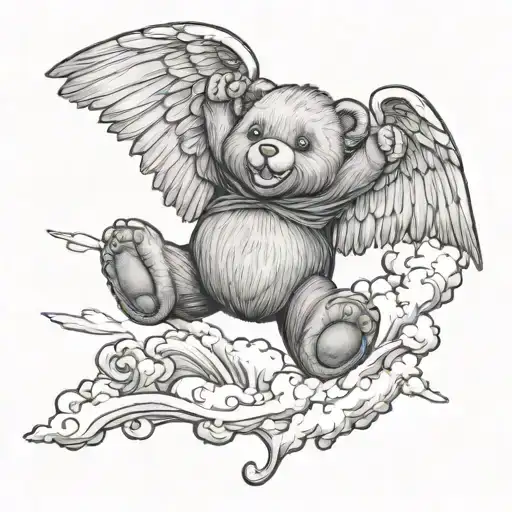 Teddy Bear Flying Into Hevens Gates Sky