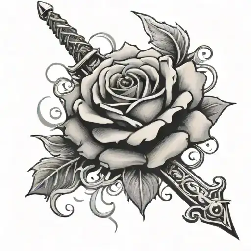 Sword Intertwined With A Blooming Rose