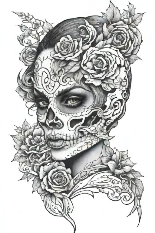 Half Skull Half Woman's Face Merged Together Symbolizing