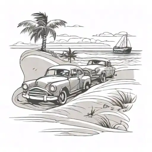 A Beach Scene With Cars Racing On The Sand