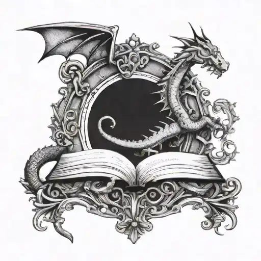 The Word Salem Inside A Victorian Frame With A Dragon Wrapped Around Frame And Open Book