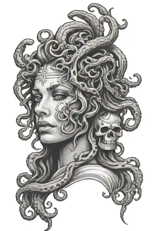 Medusa With A Skull Instead Of A Head Tattoo Design Combining