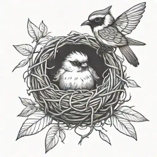 Nest With Baby Bird And Moth Simple Small Tattoo Design Combining