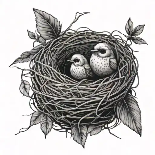 Nest With Baby Bird And Moth Resting Simple