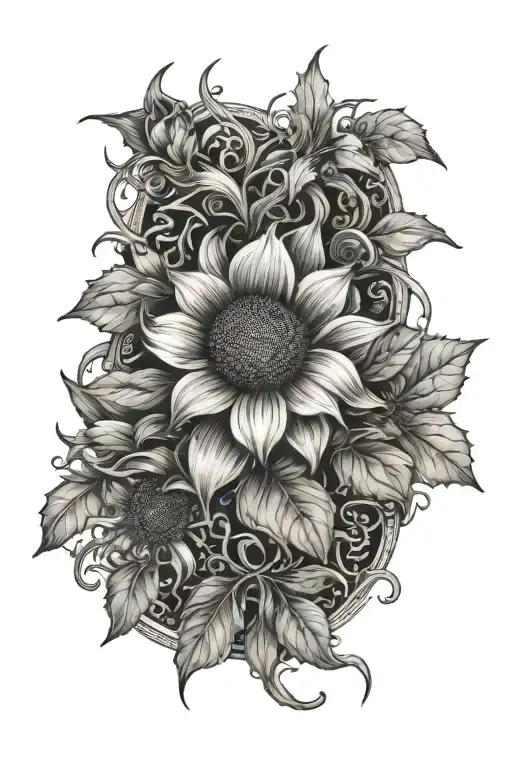 Vines With Thorns Wrapped Around A Sun Flower