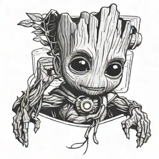 Baby Groot Holding A Cosset Tape