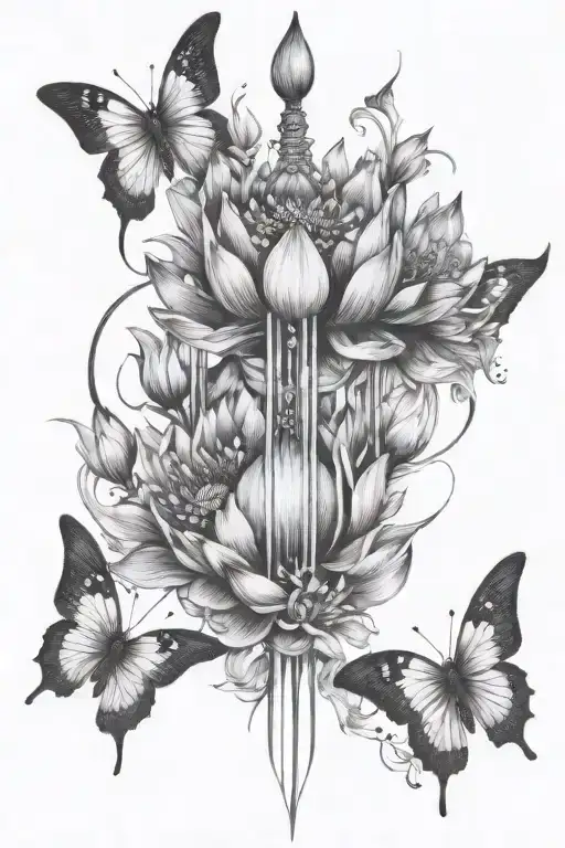 Lotus Flower Spine Tattoo Design