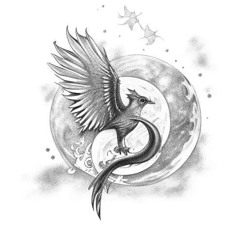 Phenix Bird With Quater Moon