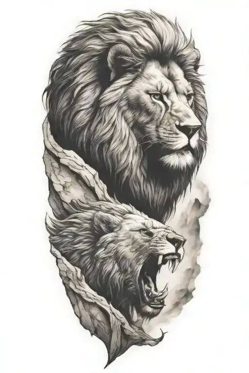 A Fierce Lion Engaged In A Gunfight With A Bear In A Mountainous Landscape