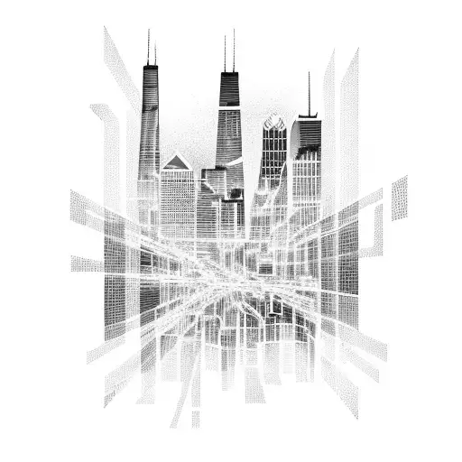 A Silhouette Of The Chicago Skyline With Circuitry Patterns Flowing Through The Buildings