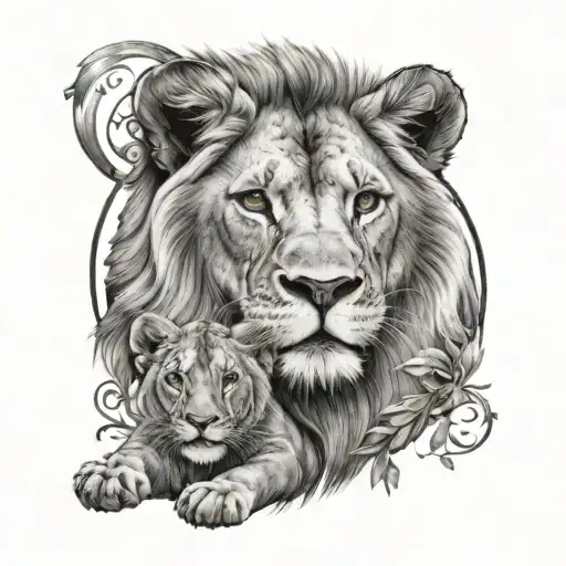 Lion Mirrored With A Cub
