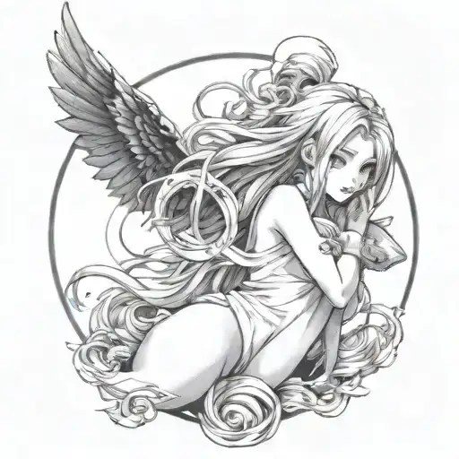 A Sensual Tattoo Design Featuring Anime Girls In A Creative Composition
