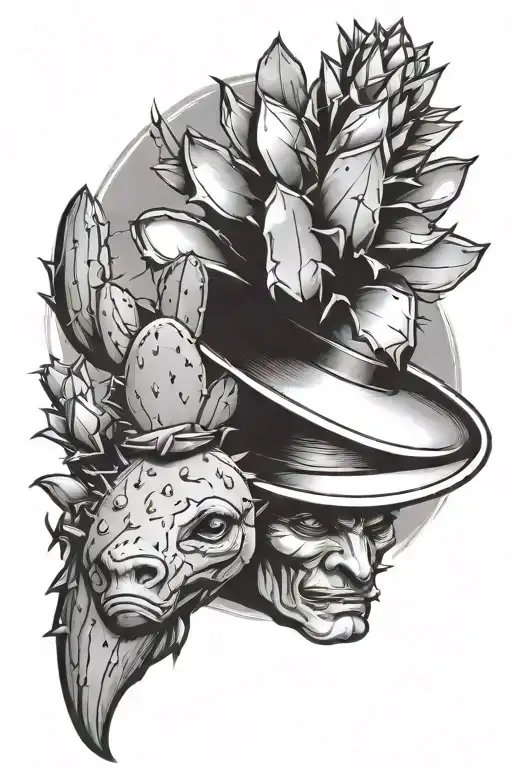 Potted Cactus With A Hat On One Arm