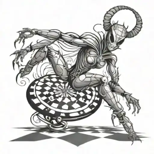 A Spider Queen Dancing To Music On A Chessboard