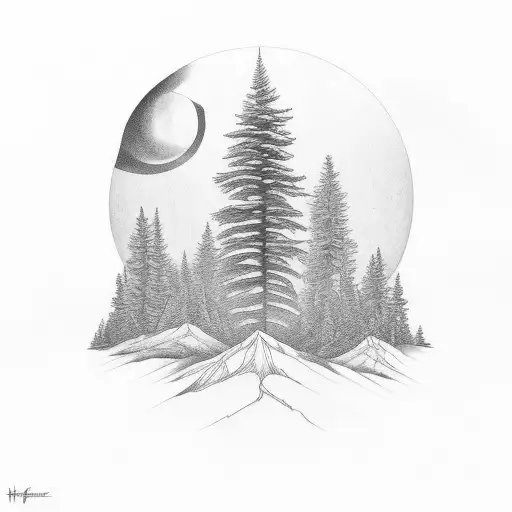 Pine Forest With Eagle In The Middle