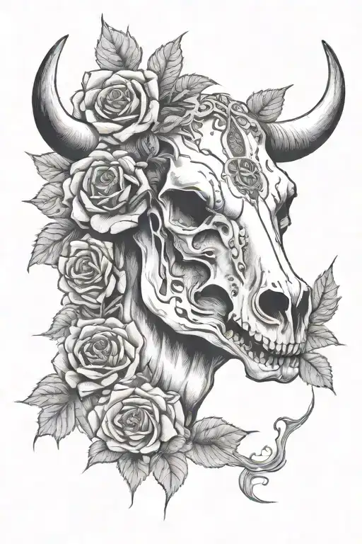 Cow Skull Sunflowers Roses Surrounding