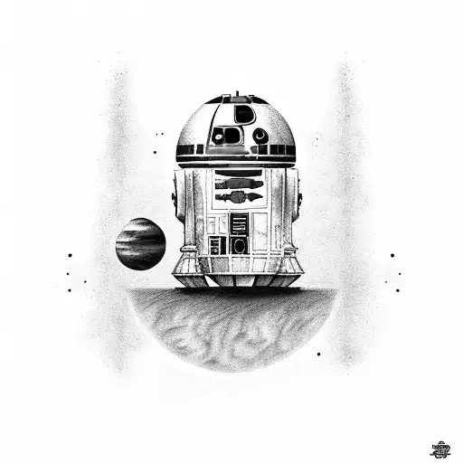 A Black-grey Tattoo Of A Star Wars Character Exploring A Mysterious Alien Planet
