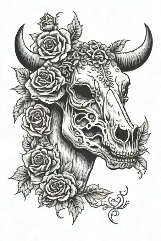 Cow Skull Sunflowers Roses Surrounding