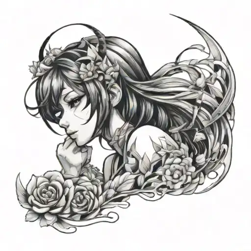 A Sensual Tattoo Design Featuring Anime Girls In A Creative Composition