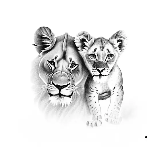 Lioness And Cub With Sunflower