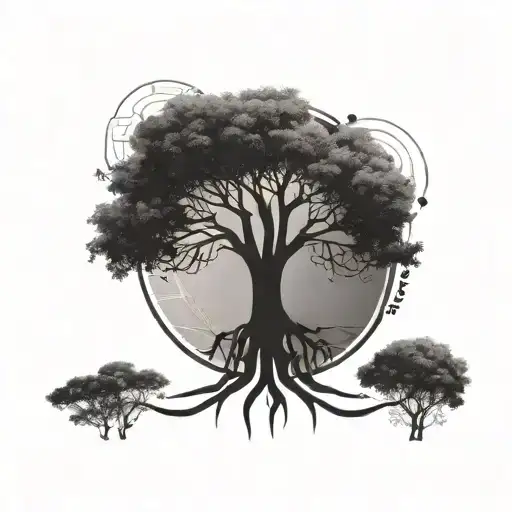 A Minimalist Design Of The World Tree Yggdrasil Intertwined With Binary Code
