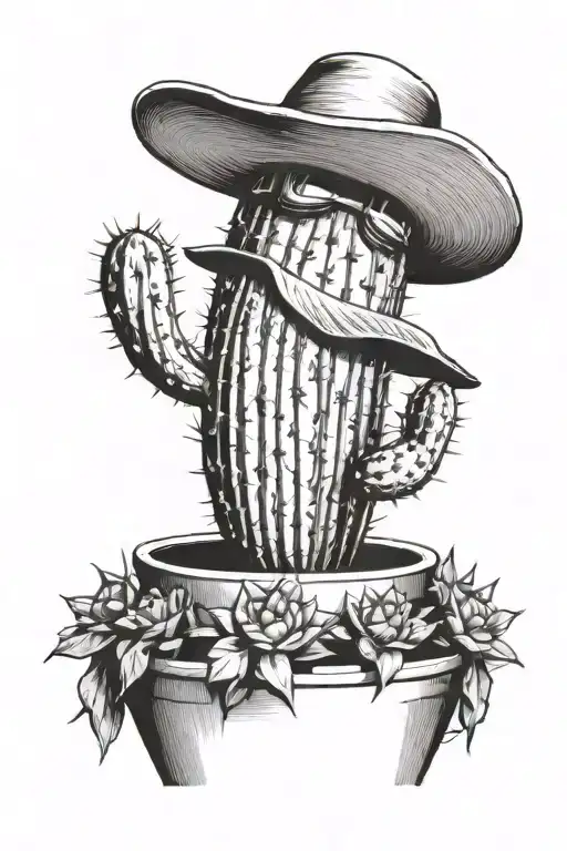 Cactus In A Hat In A Pot